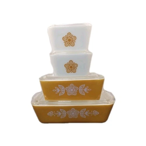 Vintage Pyrex Butterfly gold 501 502 503 W/Lids. Lid For 502 Has A Small Chip