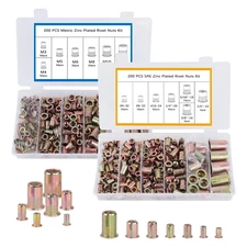 Rivet Nut Tool Kit, 400Pcs SAE & Metric Rivet Nut Assortment Kit, Carbon Steel F
