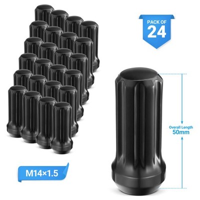 Set of 24 Black M14x1.5 Spline Lug Nuts + Key Fits 1988-1999 Chevy K1500 Truck
