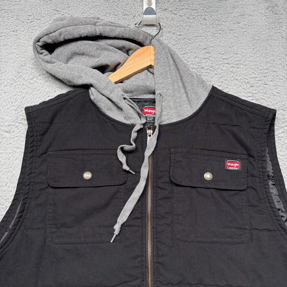 Wrangler Ropa de Trabajo Chaleco Para Hombres 2XL Negro Con Capucha Lona Acolchado Utilidad Cremallera Chaqueta Foto 3 de 4