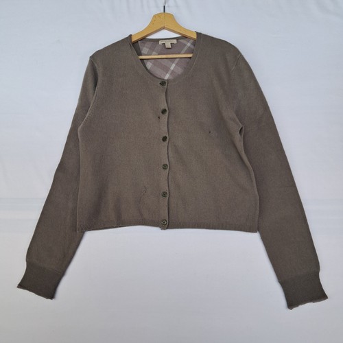 Cardigan Burberry in puro cashmere colore grigio taglia XL da donna - Foto 1 di 9