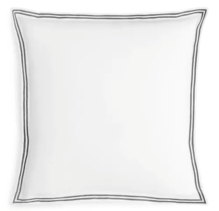 Hudson Park "Italian Percale" Euro Shams Set, 2, White/Charcoal, Embroidered NWT - Image 3 of 4