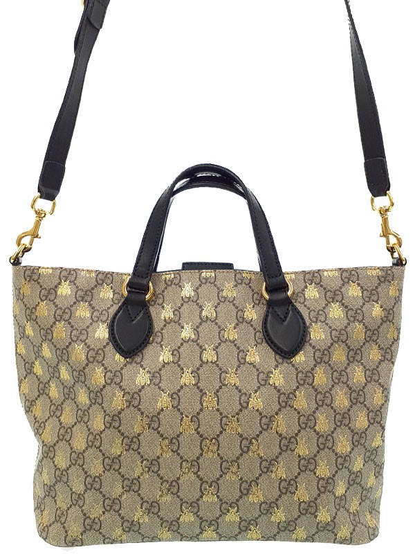 Gucci GG Supreme Bee Tote Bag in Brown 473887 T1525