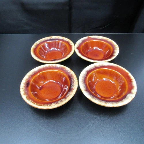 Vintage Hull Pottery Brown Drip Fruit Dessert Bowls Set of 4