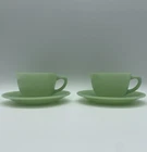 Vintage Fire King Jadeite Jane Ray Tea Cup & Saucer Espresso Demitasse Set of 2