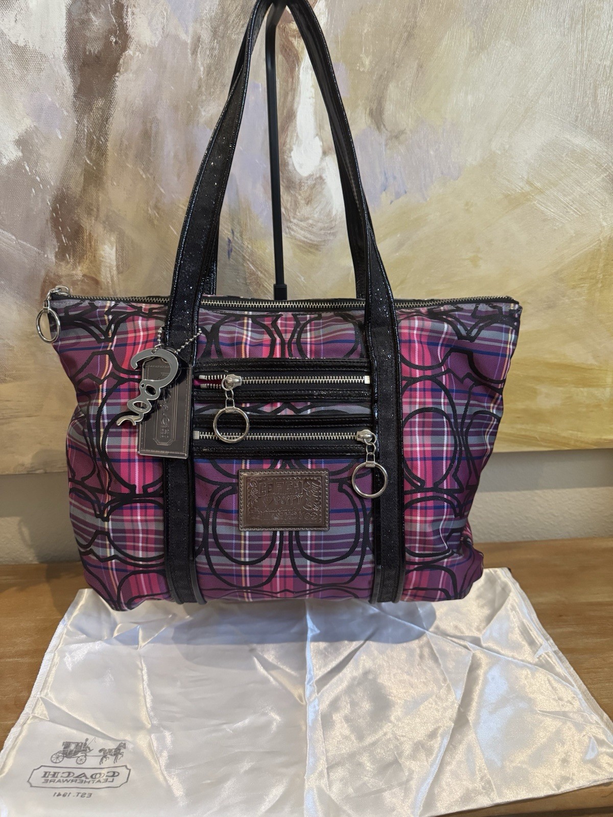 Vintage Y2K Coach Poppy Tartan Plaid Tote Bag #14360 - Gem