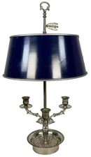 Antique French Louis XVI Empire Silvered Metal Bouillotte Candle Paint Tole Lamp