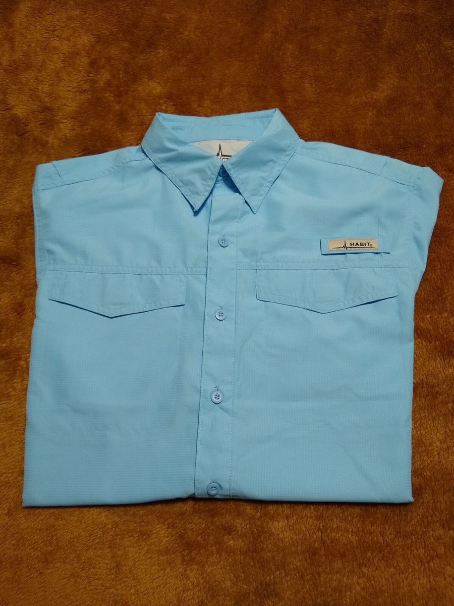 Habit Men's River Guide Fishing Button Down Short Sleeve Medium Shirt Sail  Blue