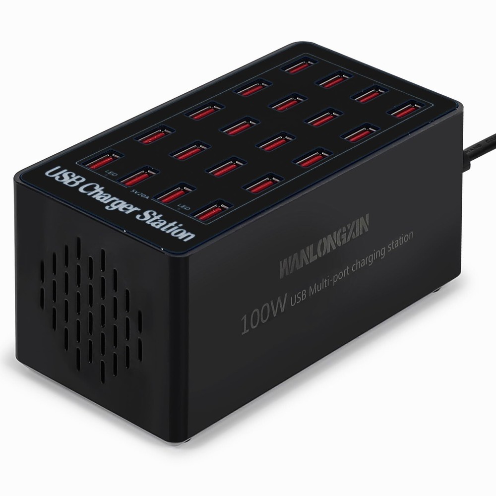 100W 20-Port USB Charging Station with Fast Charging for Multiple Devices  