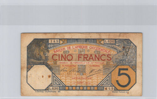 AOF Afrique Occidentale Française 5 Francs 10.7.1919 Grand-Bassam L.636 Pick 5Db - Photo 1/2