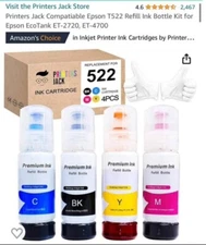 Printers Jack Compatiable Epson T522 Refill Ink Bottle Kit for Epson EcoTank