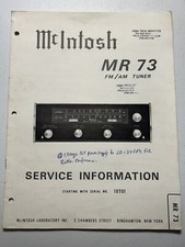 Mcintosh Mr73 Fmam Tuner Service Information Original Oem Manual 10t01