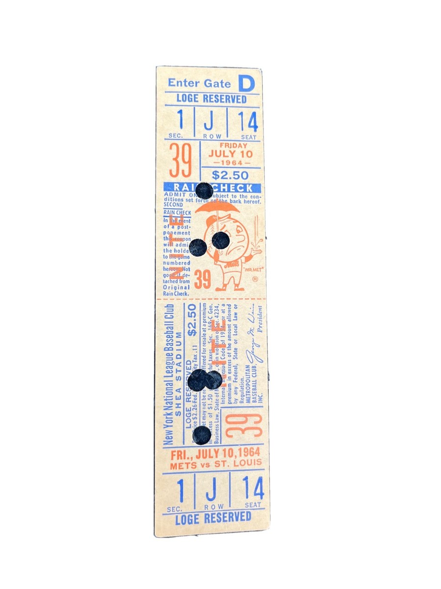 1964 mets ticket Game 39