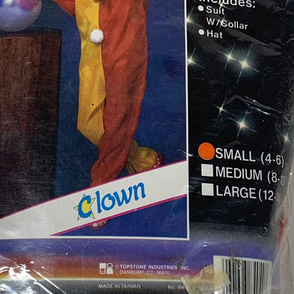 Vintage 80’s (small) Childs Clown Costume Red Yellow Jumpsuit w/ Hat, Wig & Nose - Image 3 of 4