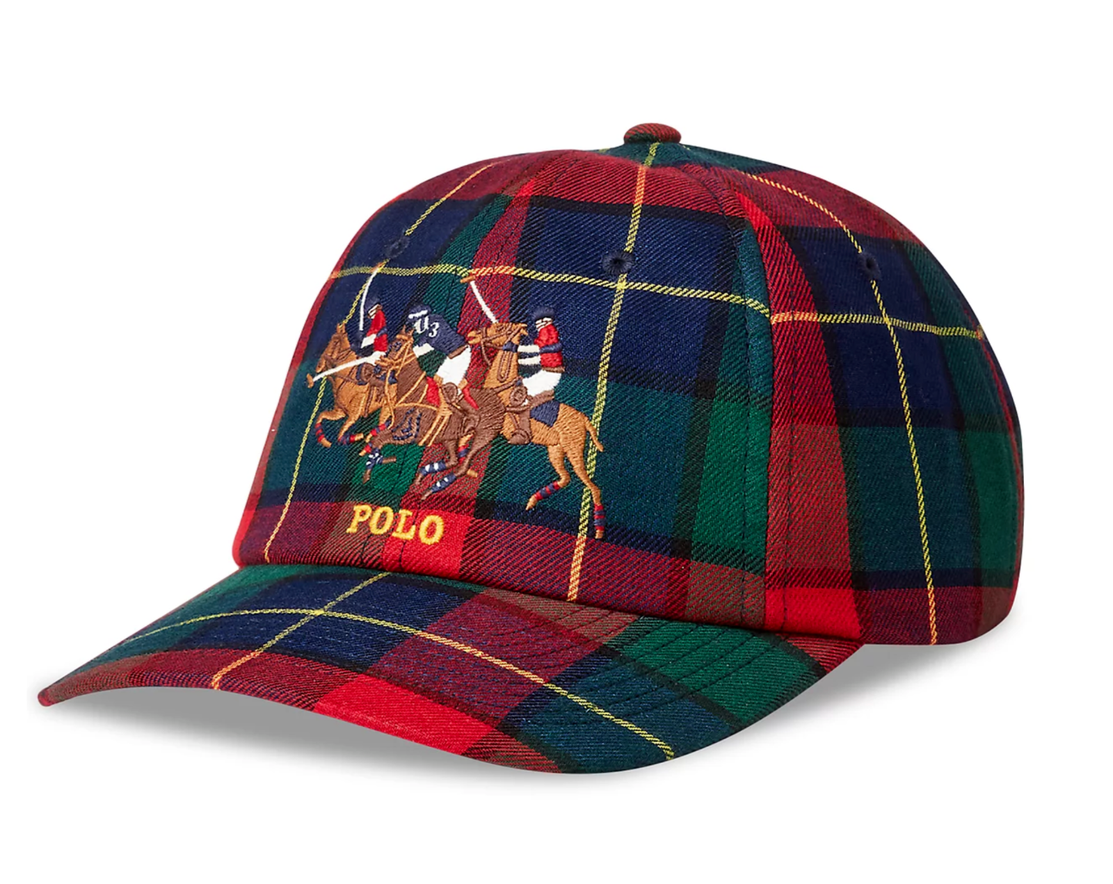 Cappello Berretto Palla Baseball Polo Ralph Lauren Multicolore Plaid TRIPLE PONY Cotone Nuovo con etichette