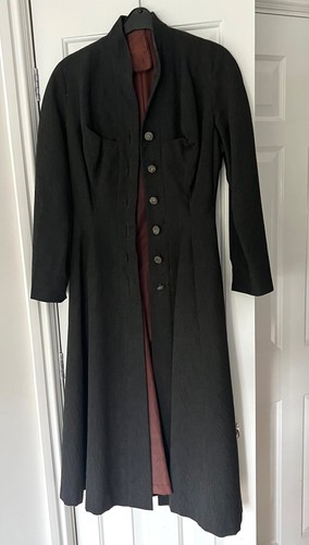 Vintage 1940s Dellbury Model grey button ladies long pure Worsted coat - Picture 7 of 12