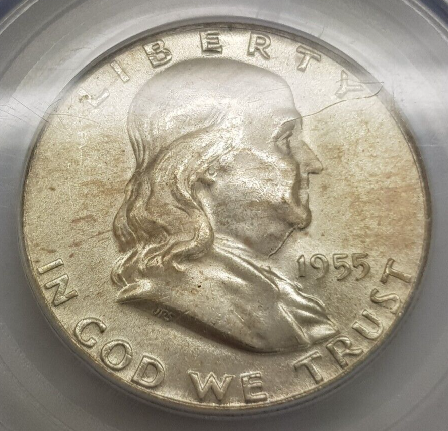 1955- Franklin Silver Half Dollar PCGS MS-64 FBL (Full Bell Lines