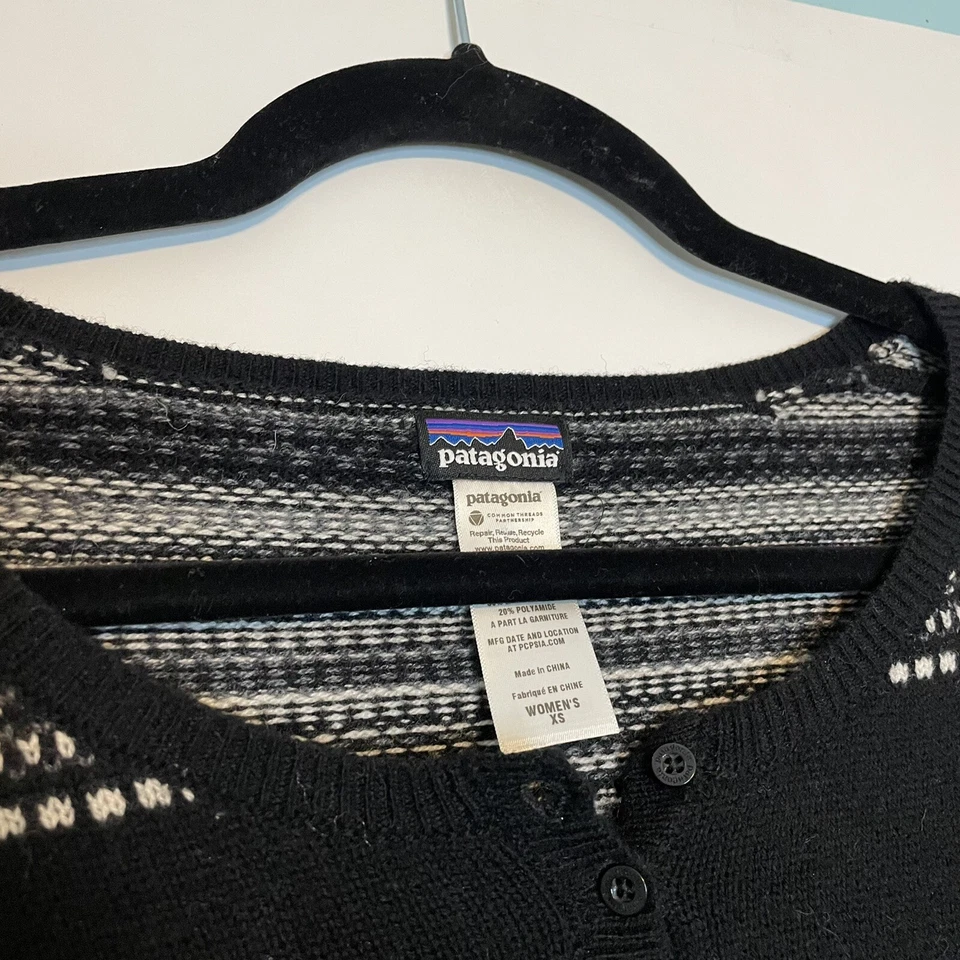 Vestido Suéter Patagonia Para Mujer Rios Secret Manga Larga Negro Blanco Talla XS Lana Foto 3 de 4