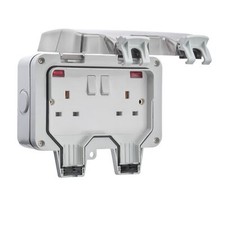 Castlec 2 Gang Weatherproof Outdoor Socket Neon - UK Seller