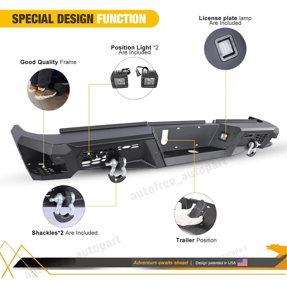 Rear Bumper w/LED Lights For 2009-2018 Dodge Ram 1500/2019-2024 Ram 1500 Classic - Image 3 of 4