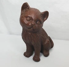 Vintage Red Mill Mfg Kitten Cat Figurine Brown Pecan Shell Resin 