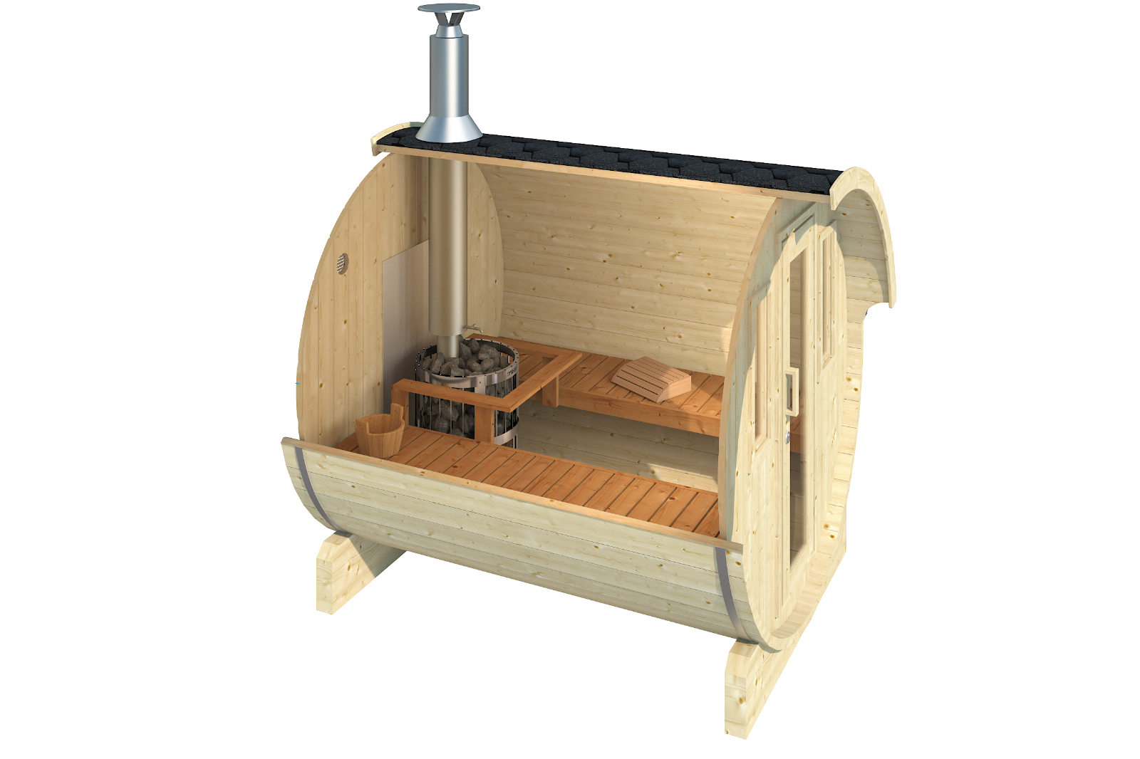 Exklusives Saunafass 235 cm Fasssauna Holz Sauna Fass Massivholz