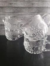 Jeanette Glass clear fruit punch cups set of four 5 oz grapes apples pears