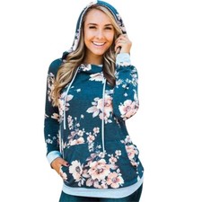 Blue and Pink Floral Medium Hooded Kangaroo P...