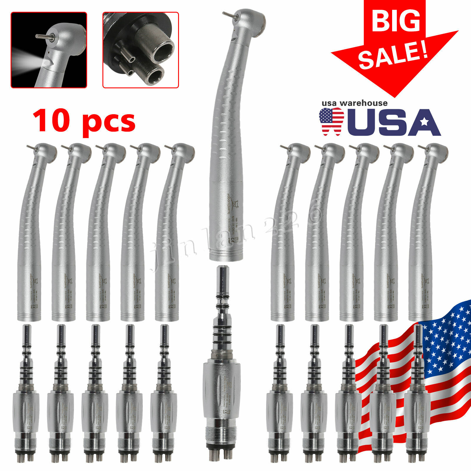 10 PCS Large Head OFFicial Raleigh Mall Dental Fiber Quick Handpiece with Optic 4Hole