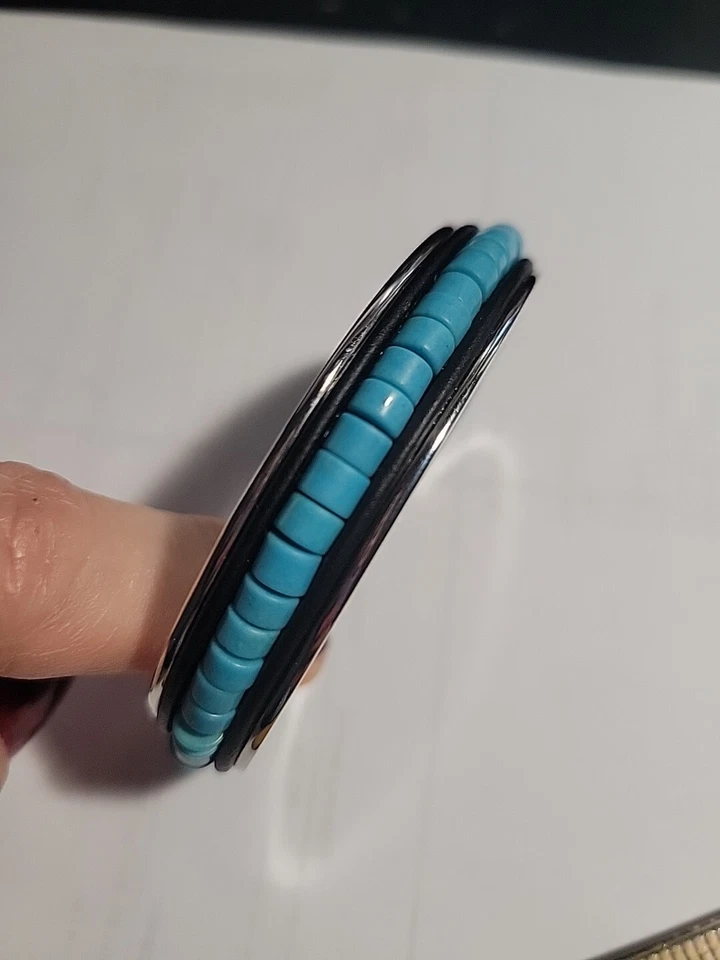 Brazalete Brazalete Ralph Lauren Cuero Negro Turquesa Inserto Heishi Firmado  Foto 4 de 4