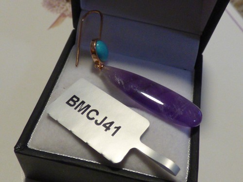 Amethyst and Turquoise Earrings - Picture 6 of 6