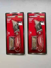 HUSKY Folding Utility Knives Box Cutter 2 Pack Red NEW w/10 Blades Quick Sale