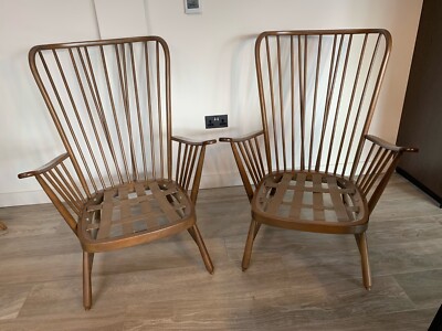 Pair Vintage Ercol Evergreen Golden Dawn High Back Easy Chair