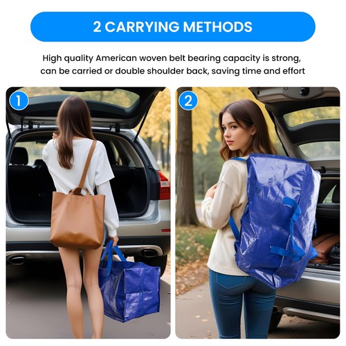 6 Pack Extra Large Moving Bags with Backpack Straps Heavy Duty Storage Tote Blue - Picture 5 of 7