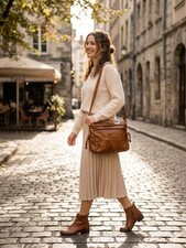 Mexico Brown Pebbled Leather Multi Pocket Crossbody Bag Organizer Travel Purse
