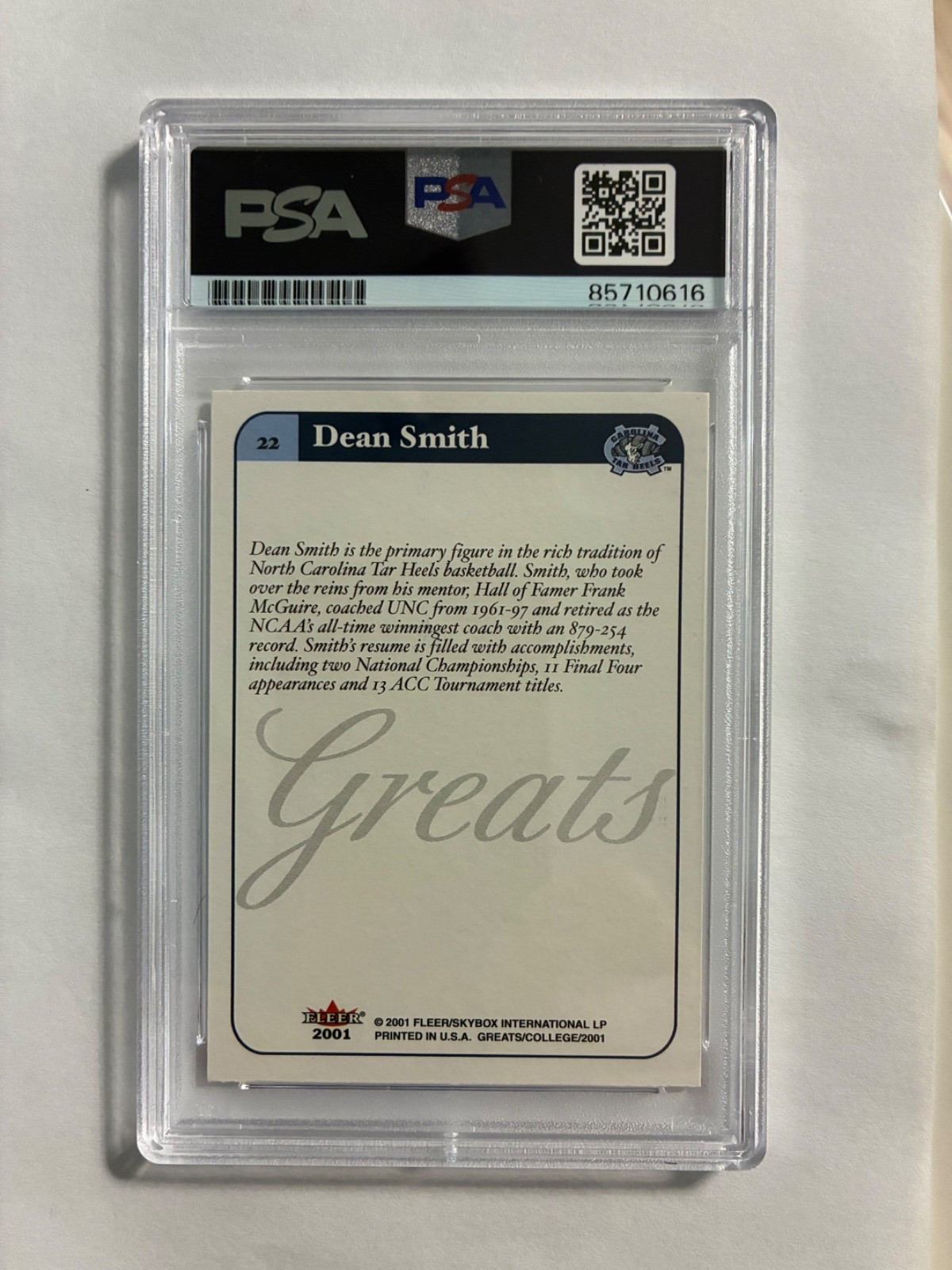DEAN SMITH autograph NORTH CAROLINA TAR HEELS 2001 Fleer GOTG HOF PSA Jordan UNC