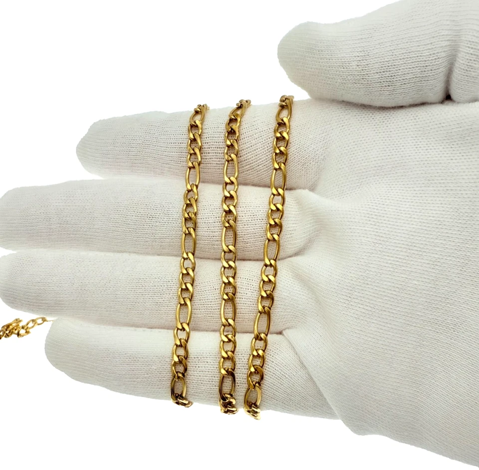 3ft Gold tone Stainless Steel Figaro Link Chain 4mm Jewelry Making Findings N68 - Image 3 of 3