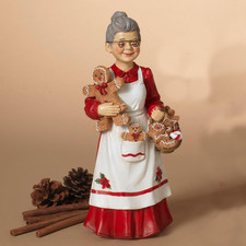 One Holiday Way 12-Inch Christmas Chef Mrs Claus Figurine Holding Gingerbread Ma
