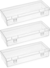 3pcs Mini Plastic Storage Containers Box with Hinged Lid, 6.1x2.5 Inches Small R