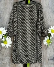 Max Studio Women's Green Black Balloon Sleeve Round Neck Geometric Dress Size M