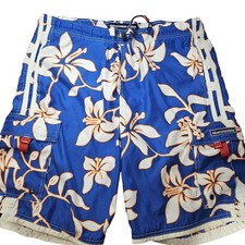 Y2K Abercrombie  Fitch Board Short Men XL Blue Floral Hawaiian Cargo Swim Trunk