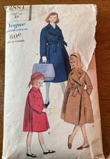 Vogue 2884 Childs/ Girls  Coat Sz 10 Original 1959 Complete Cut Pattern