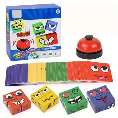 Kids Face Change Cube Game   Montessori Expression Matching Puzzle Blocks