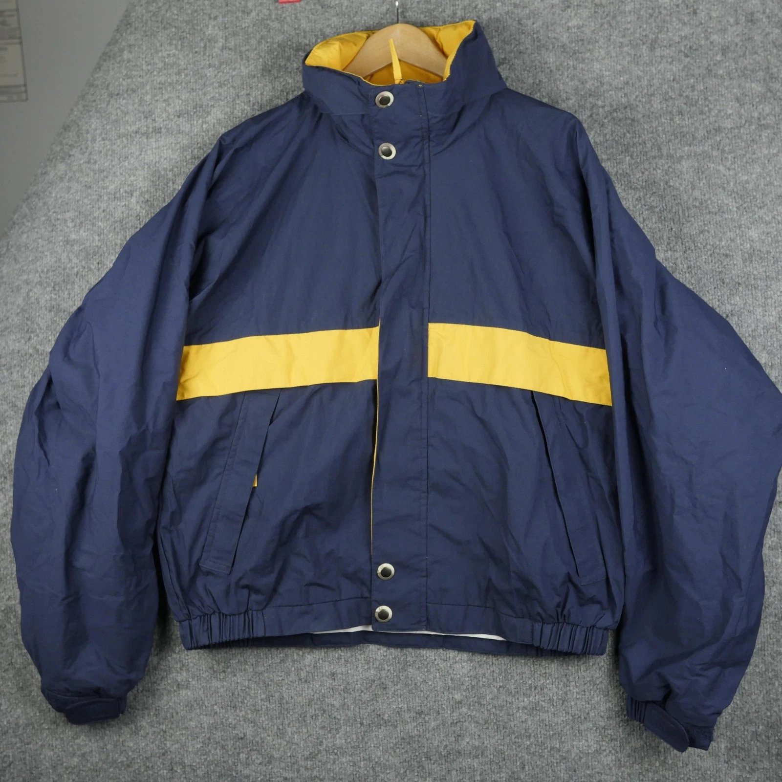 Vintage Dunbrooke Jacket Mens Large Blue Yellow Hooded Lined Windbreaker Coat