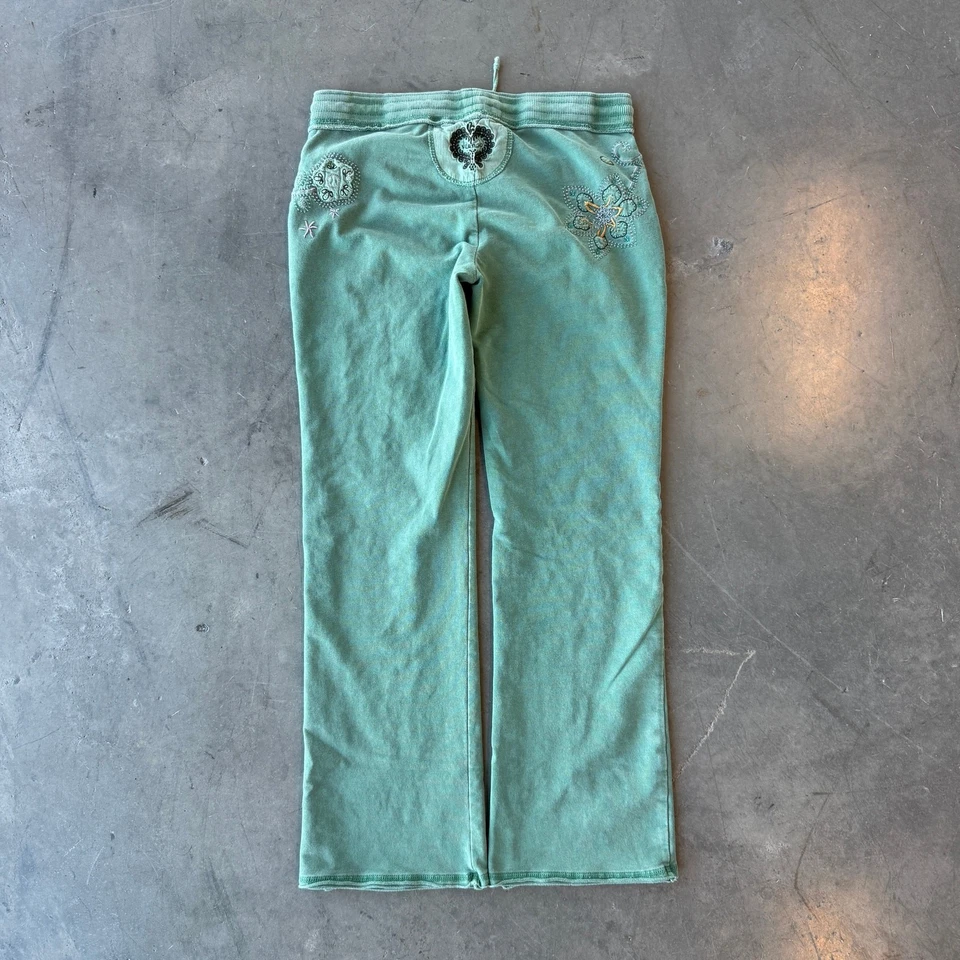 Pantalones deportivos acampanados vintage Y2k Vertigo Paris bordados lentejuelas florales pierna ancha M Foto 3 de 4