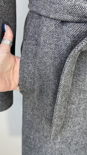Express Fischgrät Wollmischung Gürtel langer Mantel Damen XS - Bild 4 von 7