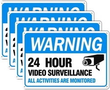 Video Surveillance Sign, 4-Pack 12" x 8" Security Camera Sign, Reflective