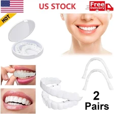 4X Smile Snap On Upper+Lower False Teeth Dental Veneers Denture Tooth Cover Set