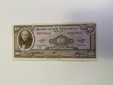 MEX Bank Notes: El Banco de Mexico S.A, 100 Pesos 1967 Serie BDE 1-O-2 B
