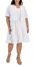 Signature By Robbie Bee Lace Trimmed Eyelit Dress & Jacket Plus Sz 2X NWT
